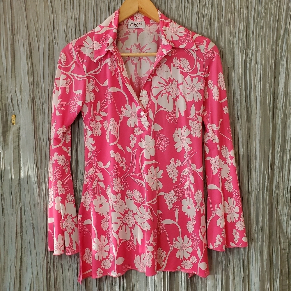 OXYGENE  Pink/White Floral Long Sleeve Top